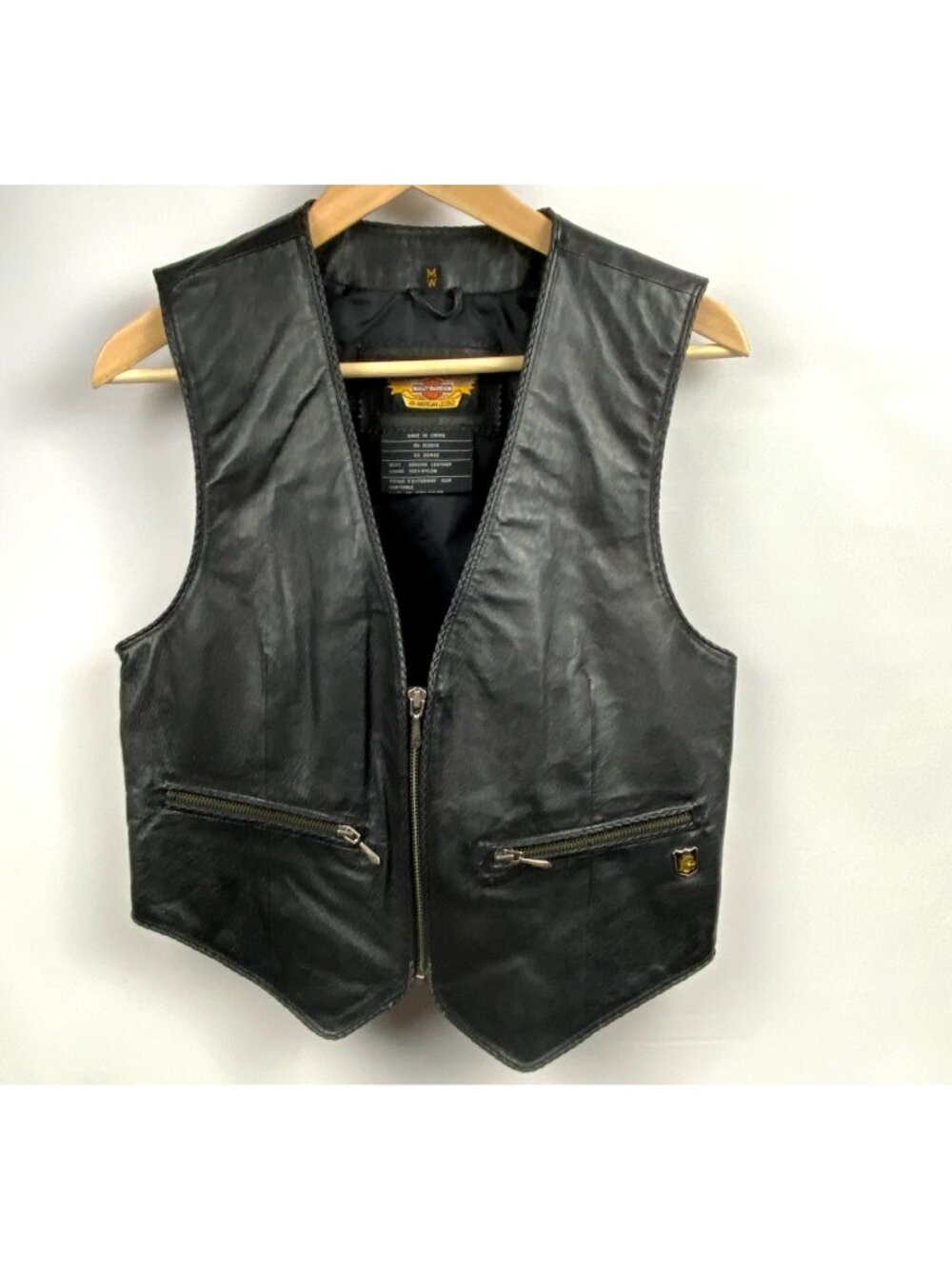 Harley Davidson Women M Black Leather Vest Embroidered Tribal Braided Biker